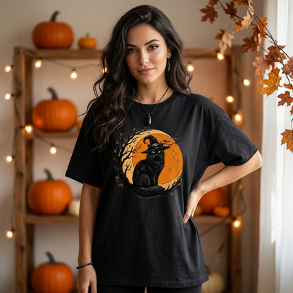 Witchy Black Cat Vintage Moon Halloween T-shirt Sweatshirt Hoodie – Gift for Cat Lovers - mockup 1