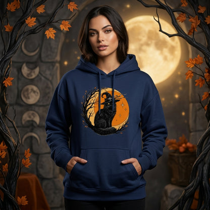 Witchy Black Cat Vintage Moon Halloween T-shirt Sweatshirt Hoodie – Gift for Cat Lovers - mockup 3