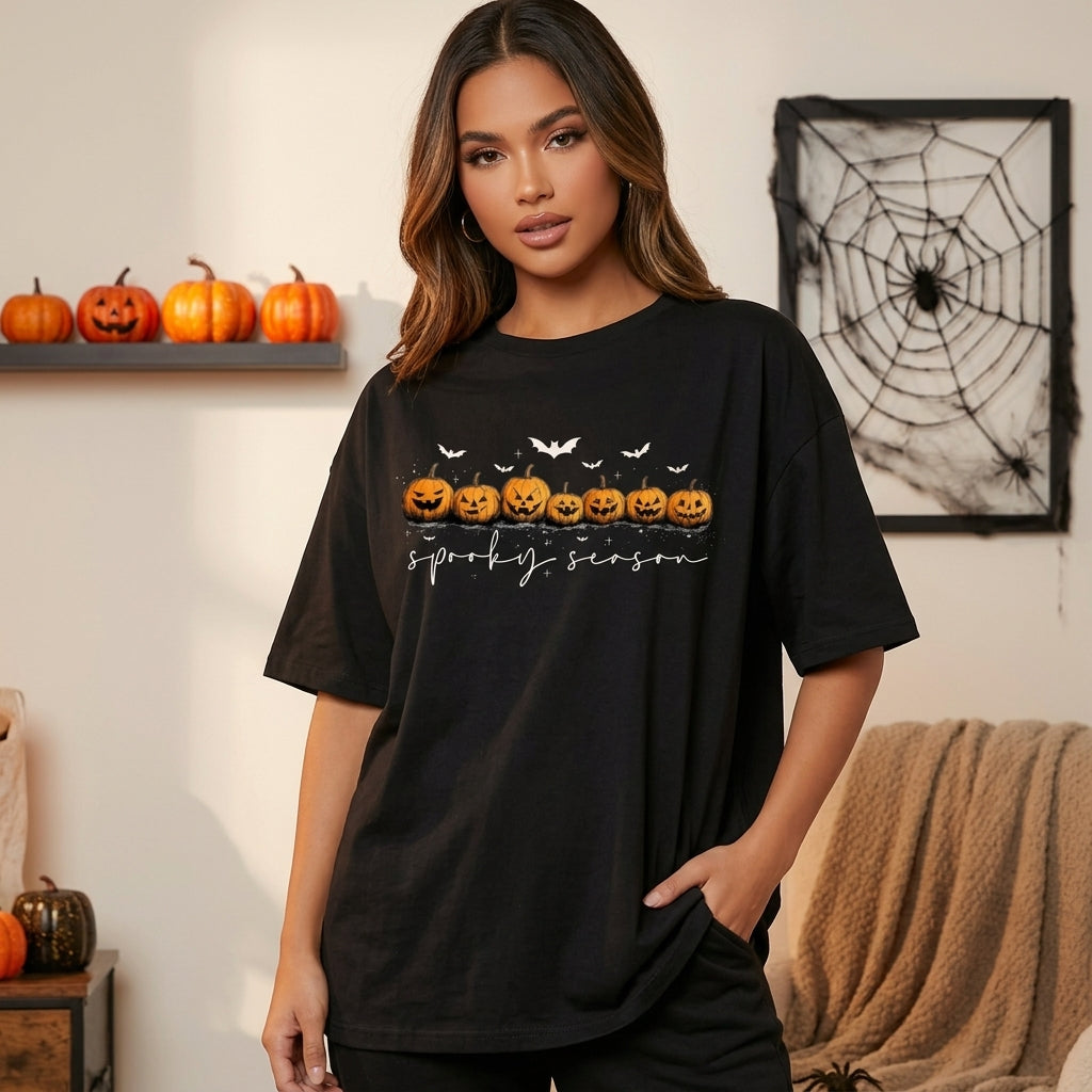 Spooky Season Pumpkins and Bats Halloween T-shirt Sweatshirt Hoodie – Cute Fall Gift - mockup 1
