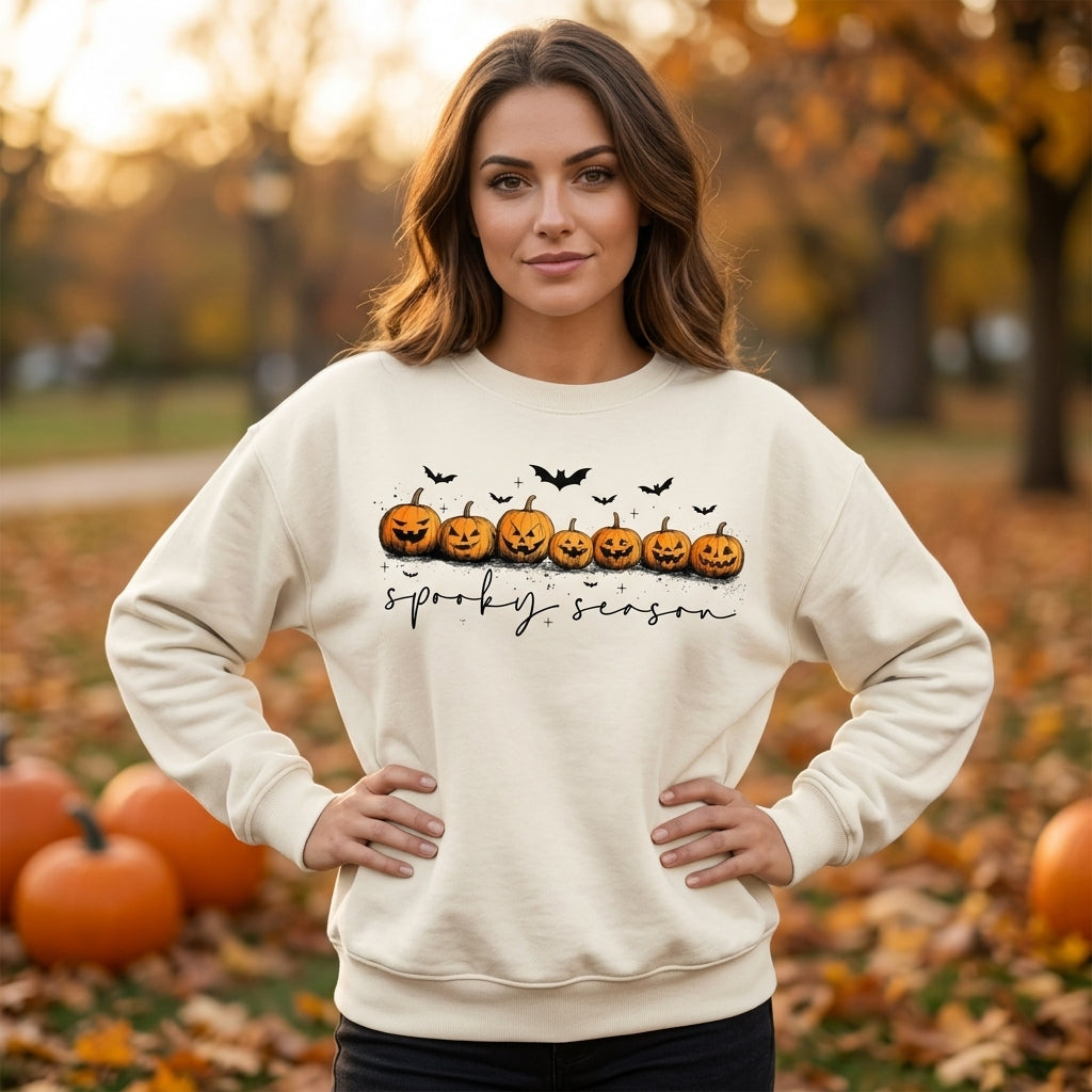 Spooky Season Pumpkins and Bats Halloween T-shirt Sweatshirt Hoodie – Cute Fall Gift - mockup 2