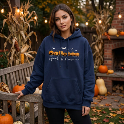 Spooky Season Pumpkins and Bats Halloween T-shirt Sweatshirt Hoodie – Cute Fall Gift - mockup 3