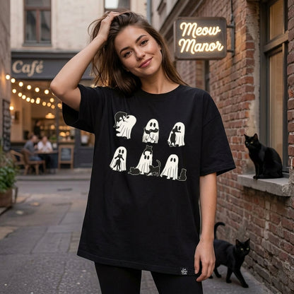 Cute 7 Black Cat Ghost Funny Halloween T-shirt Sweatshirt Hoodie – Spooky Fall Gift - mockup 1