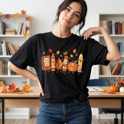 Faux Patchwork Fall School Doodle T-shirt Sweatshirt Hoodie – Cute Thanksgiving Teacher Gift - mockup 1