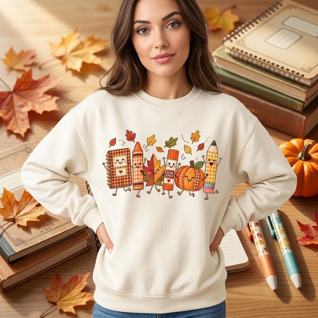 Faux Patchwork Fall School Doodle T-shirt Sweatshirt Hoodie – Cute Thanksgiving Teacher Gift - mockup 2