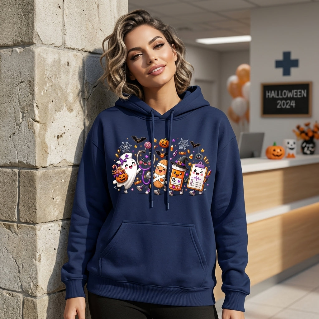 Cute Halloween Nurse Squad T-shirt Sweatshirt Hoodie - Spooky Nursing Gift for Healthcare Workers - mockup 3