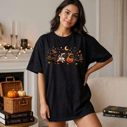 Cute Halloween Cat Costume Shirt - Retro Black Cat Lover T-shirt Sweatshirt Hoodie - mockup 1