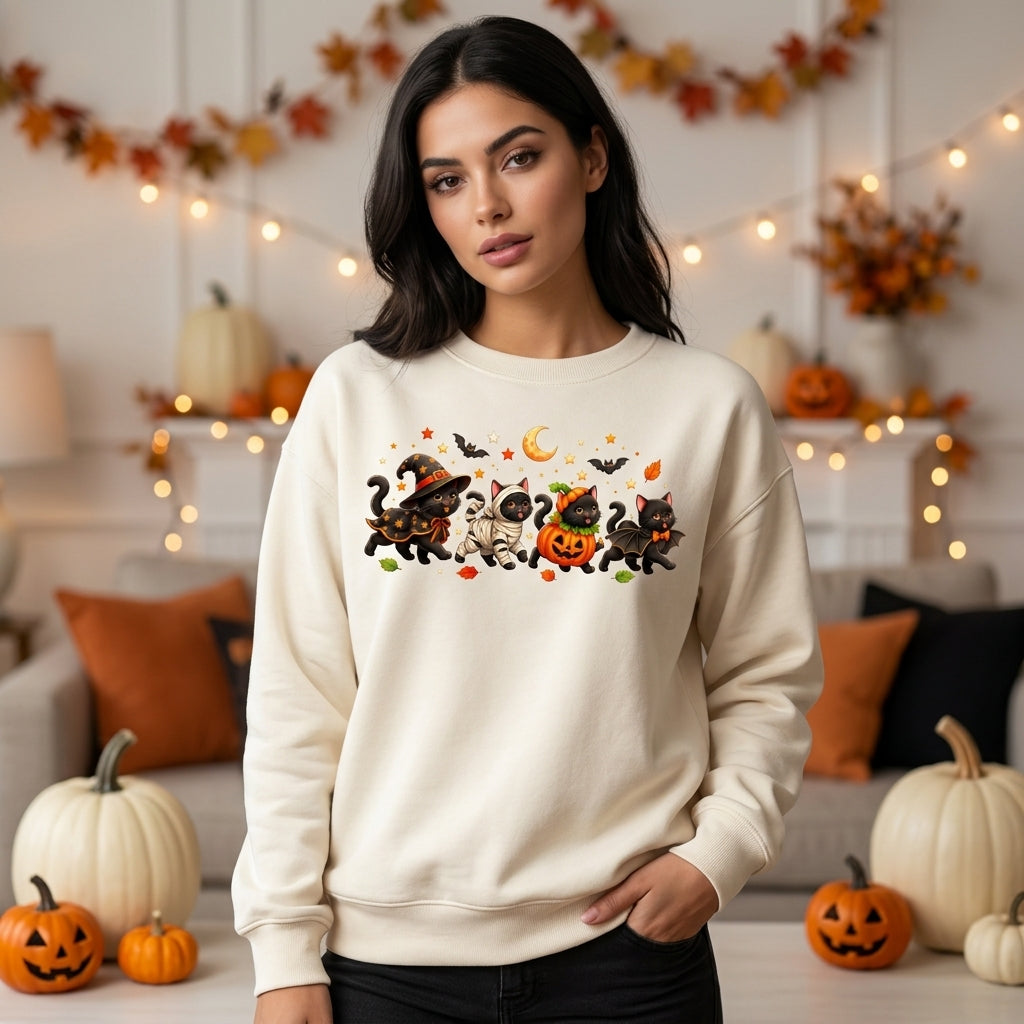 Cute Halloween Cat Costume Shirt - Retro Black Cat Lover T-shirt Sweatshirt Hoodie - mockup 2