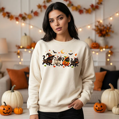 Cute Halloween Cat Costume Shirt - Retro Black Cat Lover T-shirt Sweatshirt Hoodie - mockup 2