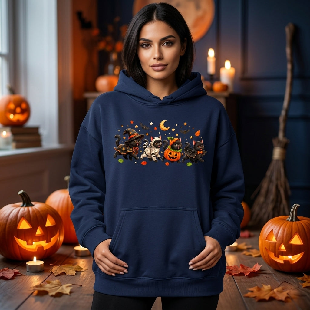 Cute Halloween Cat Costume Shirt - Retro Black Cat Lover T-shirt Sweatshirt Hoodie - mockup 3