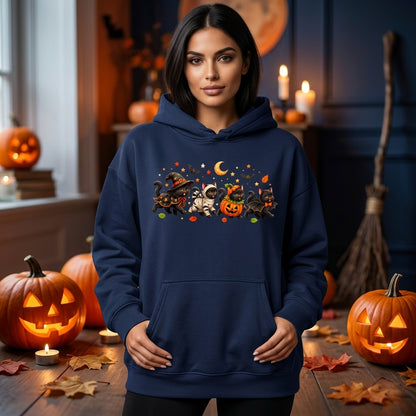 Cute Halloween Cat Costume Shirt - Retro Black Cat Lover T-shirt Sweatshirt Hoodie - mockup 3