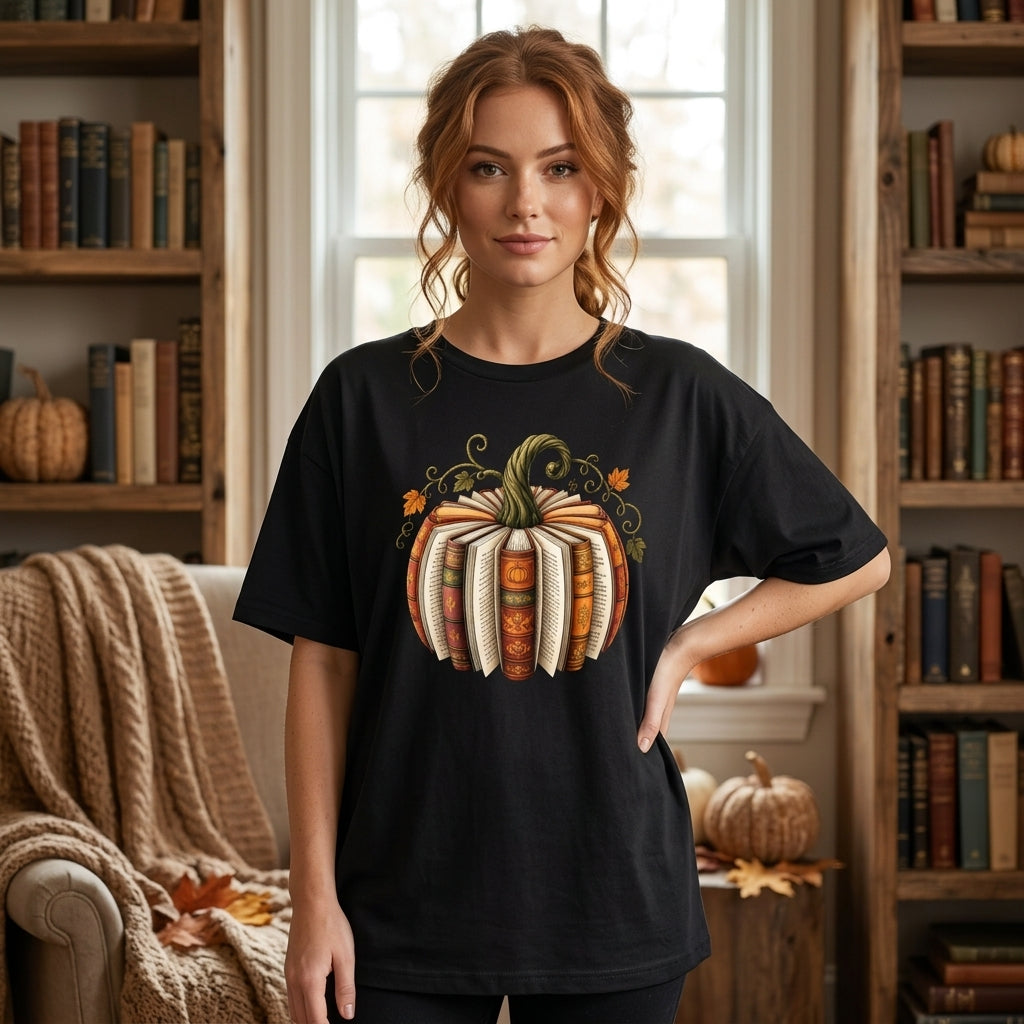 Fall Book Pumpkin T-shirt Sweatshirt Hoodie - Halloween Gift for Book Lovers - mockup 1