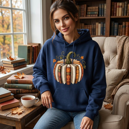 Fall Book Pumpkin T-shirt Sweatshirt Hoodie - Halloween Gift for Book Lovers - mockup 3