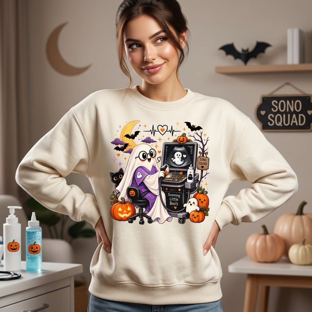 Halloween Sonographer Scanning Little Boo's T-shirt Sweatshirt Hoodie – Ultrasound Tech Gift - mockup 2