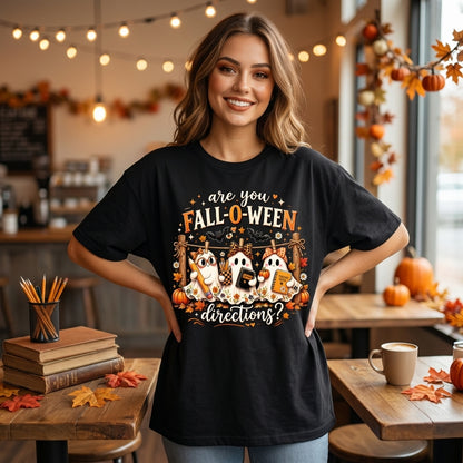 7 Halloween Teacher Fall-O-ween Directions T-shirt Sweatshirt Hoodie - Cute Ghost Gift - mockup 1
