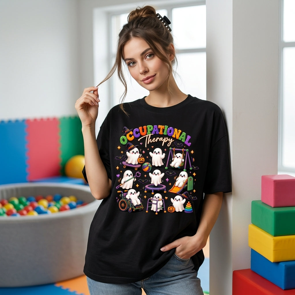 Spooky Ghost Pediatric Occupational Therapy Halloween T-shirt Sweatshirt Hoodie – OT Gift - mockup 1