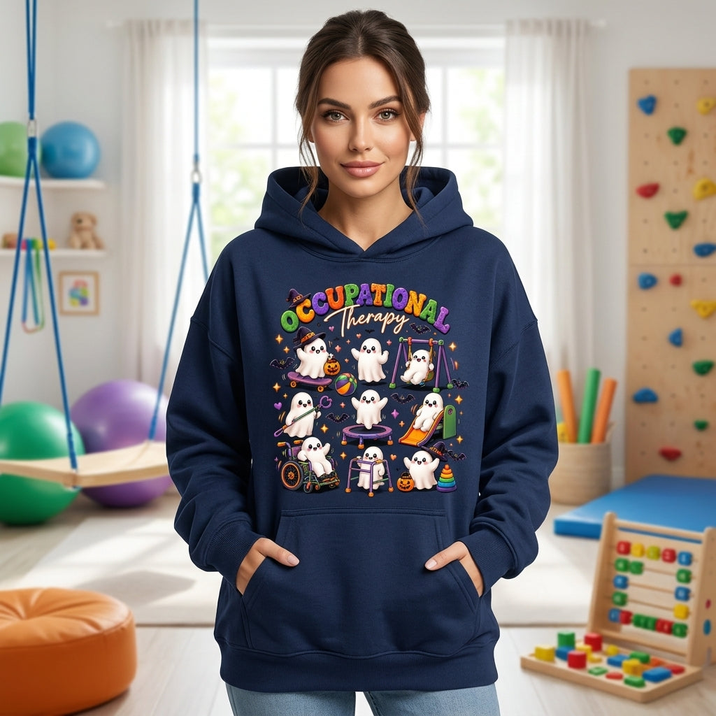 Spooky Ghost Pediatric Occupational Therapy Halloween T-shirt Sweatshirt Hoodie – OT Gift - mockup 3