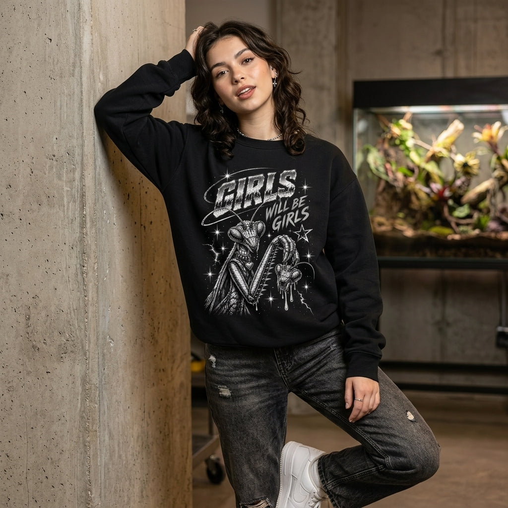 Girls Will Be Girls Praying Mantis T-shirt Sweatshirt Hoodie – Funny Feminist Graphic Tee - mockup 1
