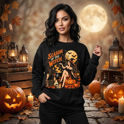 Season Of The Witch Pin Up Graphic T-shirt Sweatshirt Hoodie - Vintage Halloween Gift - mockup 1