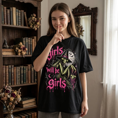 Girls Will Be Girls Praying Mantis T-shirt Sweatshirt Hoodie – Witchy Feminist Goth Tee - mockup 3