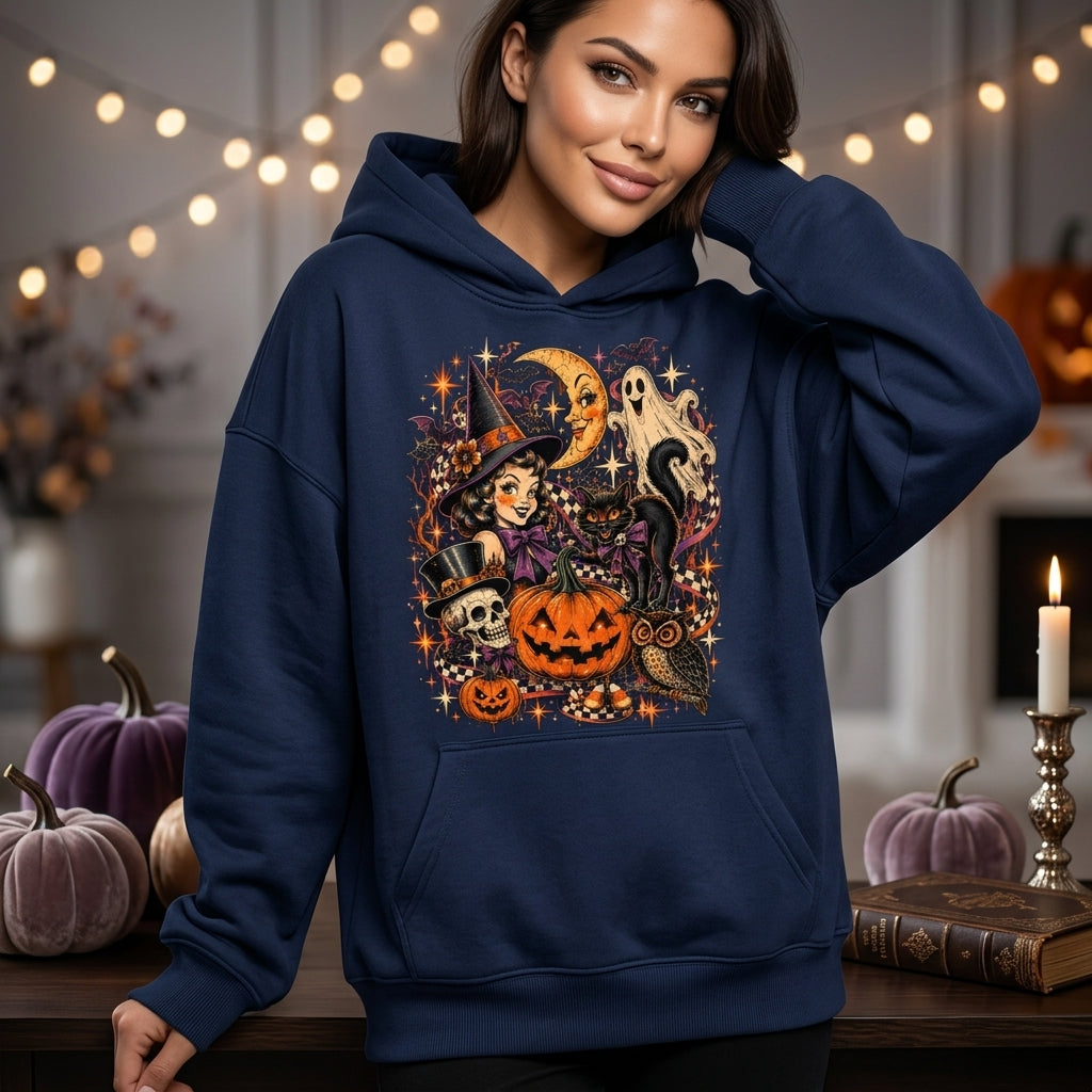 Vintage Halloween Collage T-shirt Sweatshirt Hoodie – Retro Witch Ghost Pumpkin Graphic Tee - mockup 2