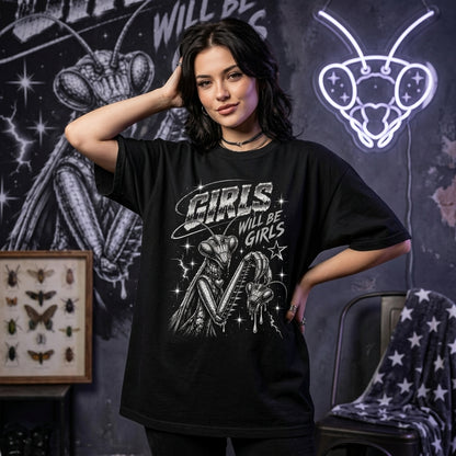Girls Will Be Girls Praying Mantis T-shirt Sweatshirt Hoodie – Funny Feminist Y2K Goth Tee - mockup 1