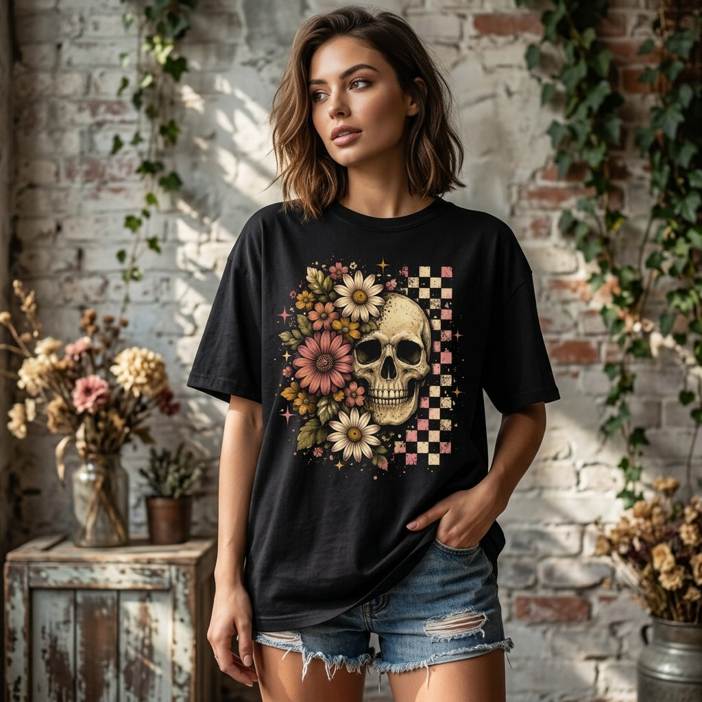 Vintage Grunge Boho Skull Graphic T-shirt Sweatshirt Hoodie – Retro Summerween Apparel - mockup 1