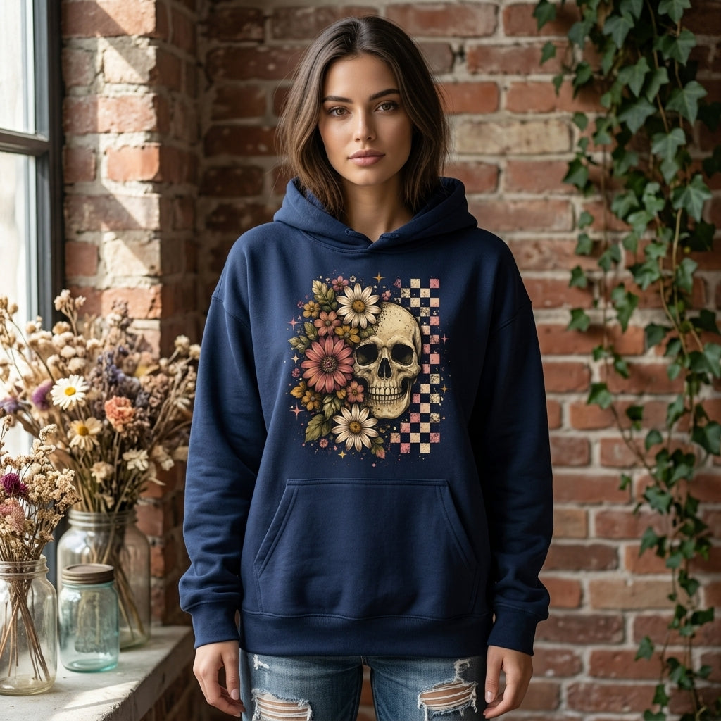 Vintage Grunge Boho Skull Graphic T-shirt Sweatshirt Hoodie – Retro Summerween Apparel - mockup 3