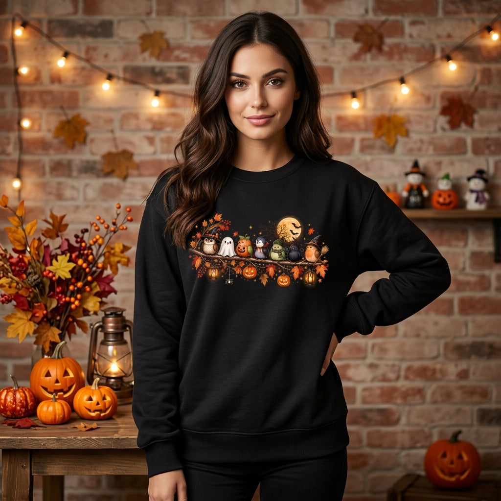 Halloween Birds on a Branch T-shirt Sweatshirt Hoodie – Cute Spooky Bird Lover Gift - mockup 1