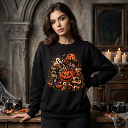 Vintage 90s Halloween Candy & VHS T-shirt Sweatshirt Hoodie – Retro Spooky Gift - mockup 1