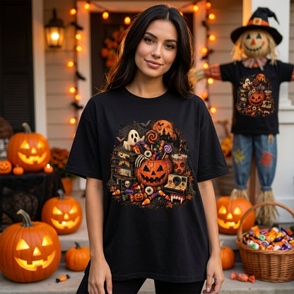Vintage 90s Halloween Candy & VHS T-shirt Sweatshirt Hoodie – Retro Spooky Gift - mockup 3