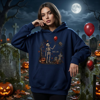 Well Shit Halloween Skeleton Red Balloon T-shirt Sweatshirt Hoodie – Funny Spooky Apparel - mockup 2