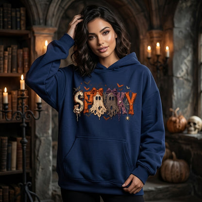 Spooky Ghost Bow Coquette Halloween T-shirt Sweatshirt Hoodie – Cute Gothic Graphic Top - mockup 2