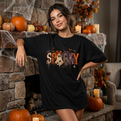 Spooky Ghost Bow Coquette Halloween T-shirt Sweatshirt Hoodie – Cute Gothic Graphic Top - mockup 3