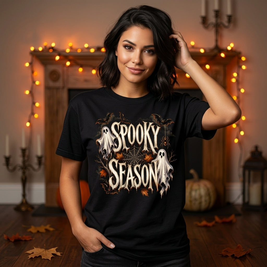 Spooky Season Halloween Ghost and Bat Graphic T-shirt Sweatshirt Hoodie - Fall Outfit - mockup 1
