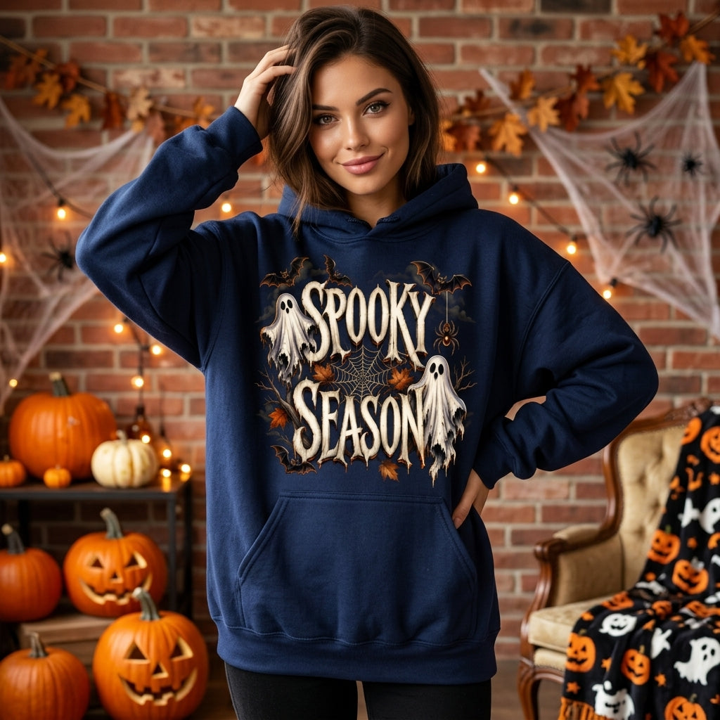 Spooky Season Halloween Ghost and Bat Graphic T-shirt Sweatshirt Hoodie - Fall Outfit - mockup 2