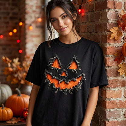 Reverse Applique Fall Pumpkin Design T-shirt Sweatshirt Hoodie - Rustic Halloween Graphic - mockup 3