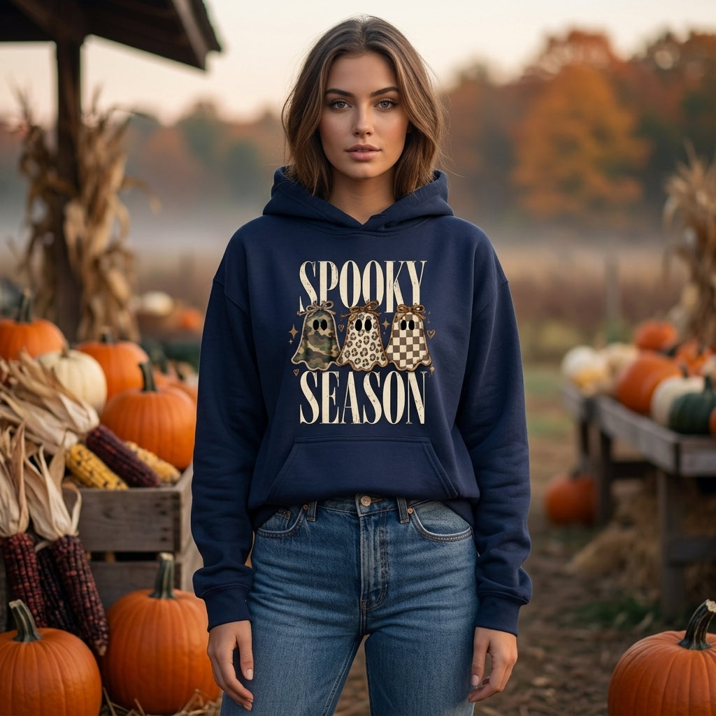 Retro Patch Ghost Halloween Spooky Season T-shirt Sweatshirt Hoodie for Women - mockup 2