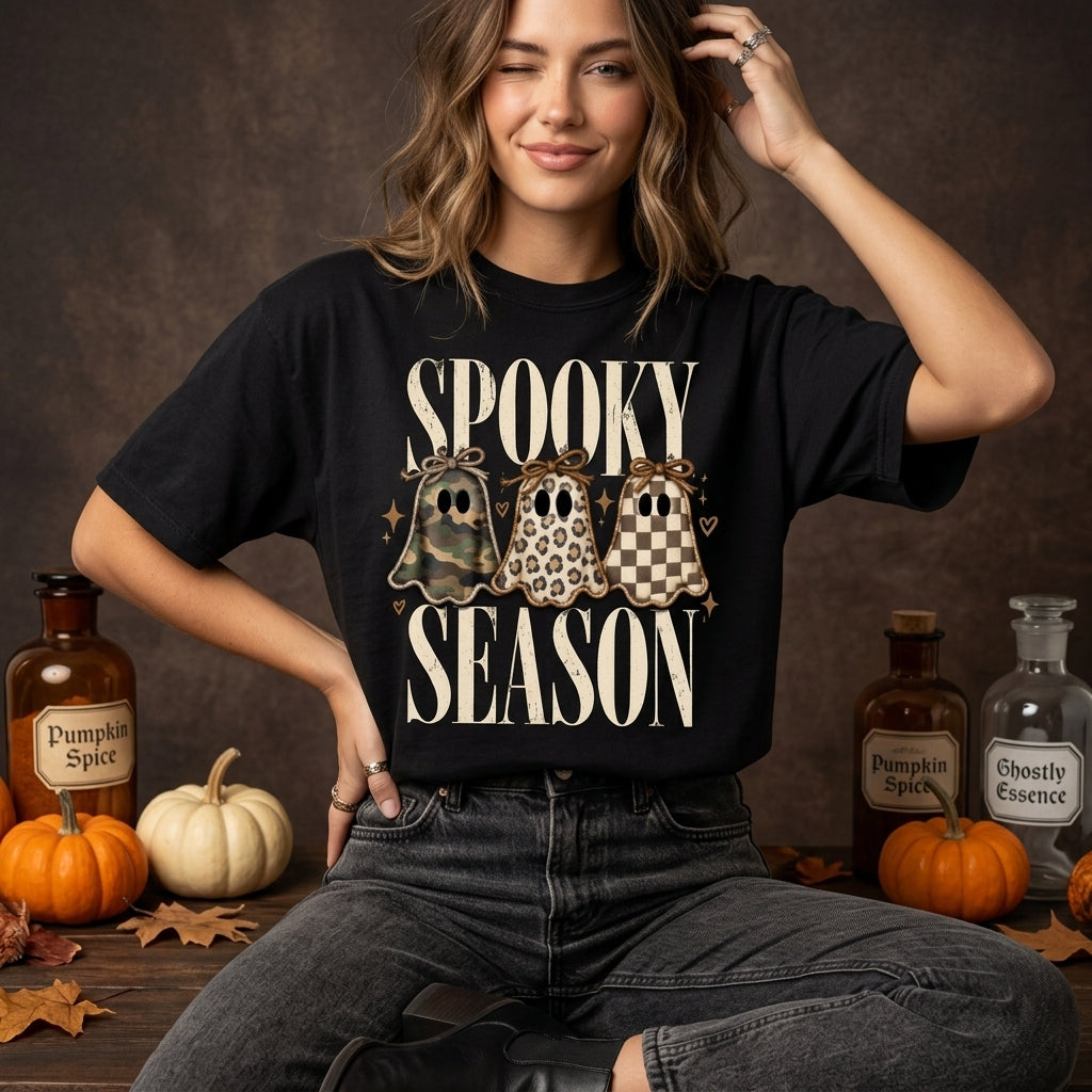 Retro Patch Ghost Halloween Spooky Season T-shirt Sweatshirt Hoodie for Women - mockup 3