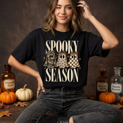 Retro Patch Ghost Halloween Spooky Season T-shirt Sweatshirt Hoodie for Women - mockup 3