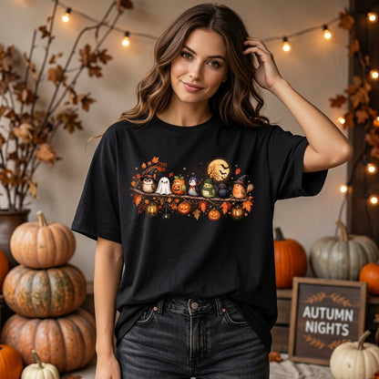 Cute Halloween Birds on a Branch T-shirt Sweatshirt Hoodie – Spooky Fall Bird Lover Gift - mockup 1