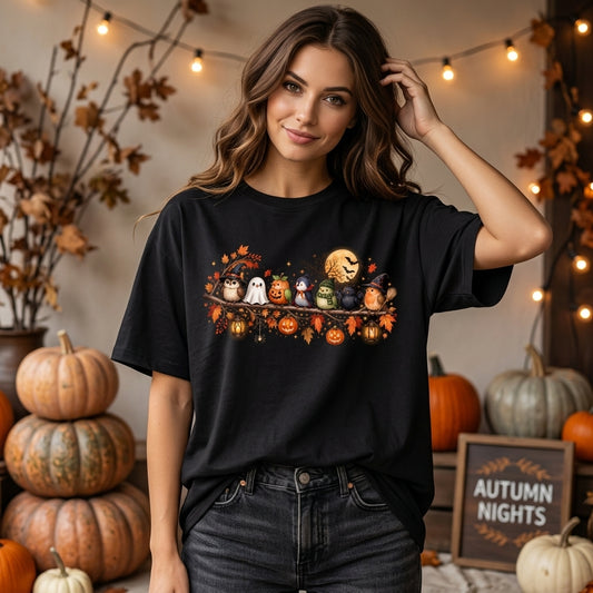 Cute Halloween Birds on a Branch T-shirt Sweatshirt Hoodie – Spooky Fall Bird Lover Gift - mockup 1