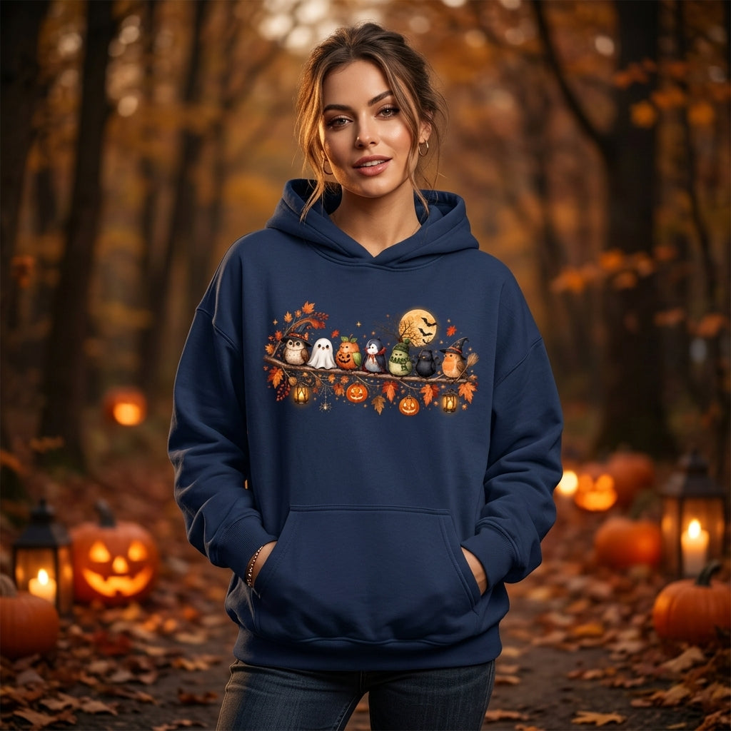 Cute Halloween Birds on a Branch T-shirt Sweatshirt Hoodie – Spooky Fall Bird Lover Gift - mockup 3