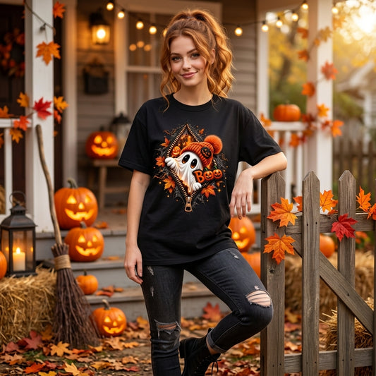 Cute Ghost Peeking Zipper 11 Halloween T-shirt Sweatshirt Hoodie – Festive Fall Season Apparel - mockup 1