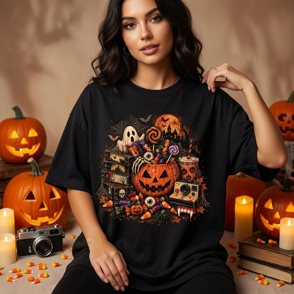 Vintage 90s Halloween Graphic T-shirt Sweatshirt Hoodie - Spooky Nostalgia Apparel - mockup 1