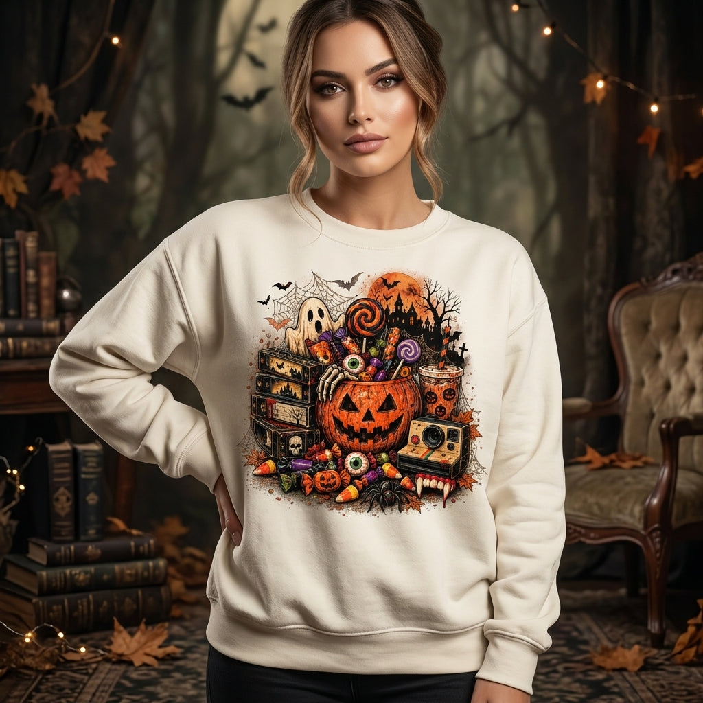 Vintage 90s Halloween Graphic T-shirt Sweatshirt Hoodie - Spooky Nostalgia Apparel - mockup 2