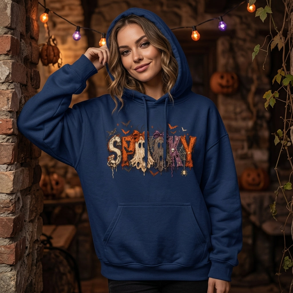 Spooky Ghost Bow Coquette Halloween T-shirt Sweatshirt Hoodie – Cute Spooky Season Apparel - mockup 3