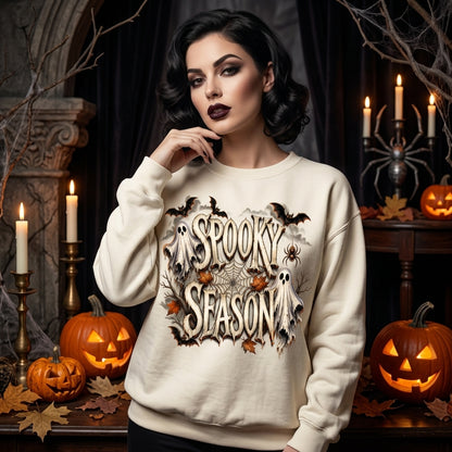 Spooky Season Halloween Ghosts and Bats T-shirt Sweatshirt Hoodie – Fall Apparel - mockup 2