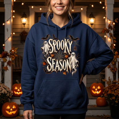Spooky Season Halloween Ghosts and Bats T-shirt Sweatshirt Hoodie – Fall Apparel - mockup 3