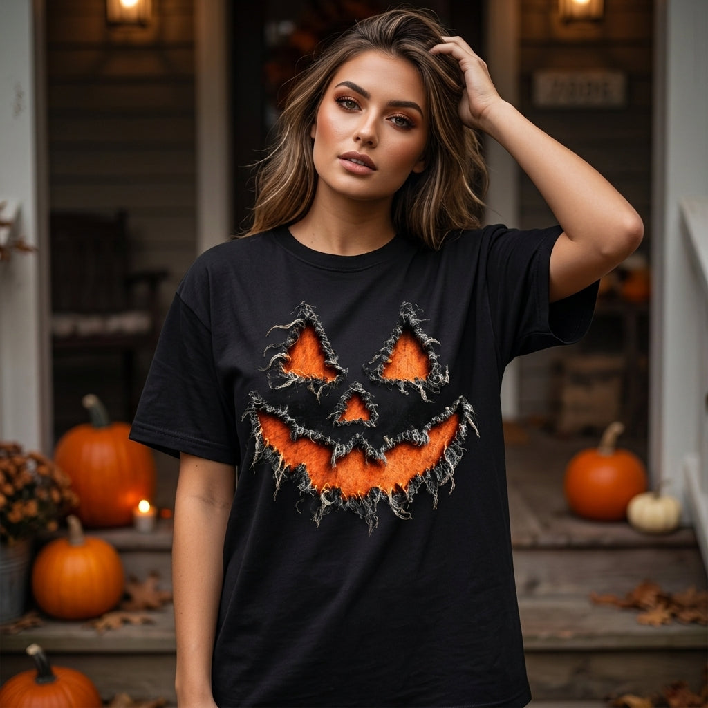 Reverse Applique Fall Pumpkin Design T-shirt Sweatshirt Hoodie – Rustic Autumn Graphic - mockup 1