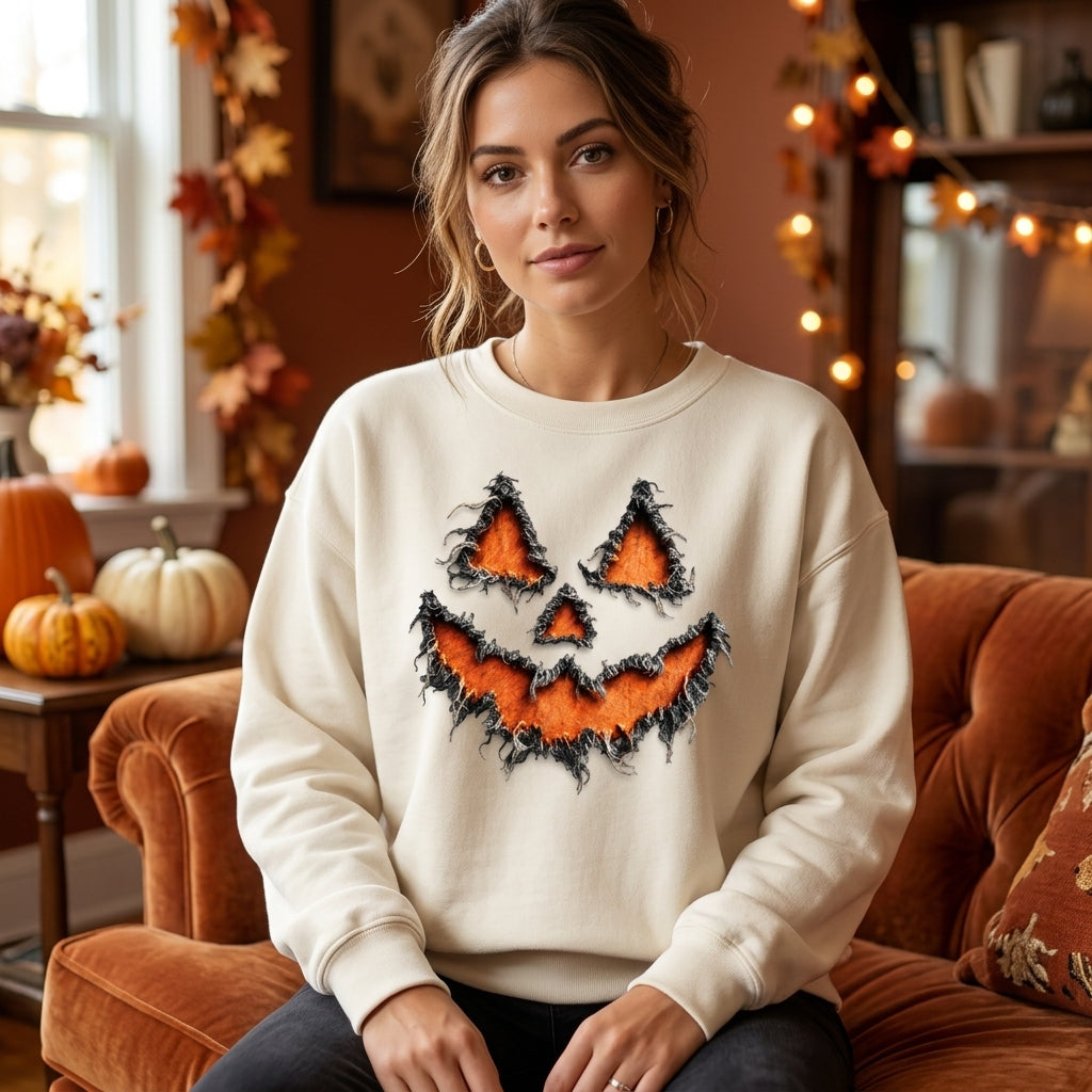 Reverse Applique Fall Pumpkin Design T-shirt Sweatshirt Hoodie – Rustic Autumn Graphic - mockup 2